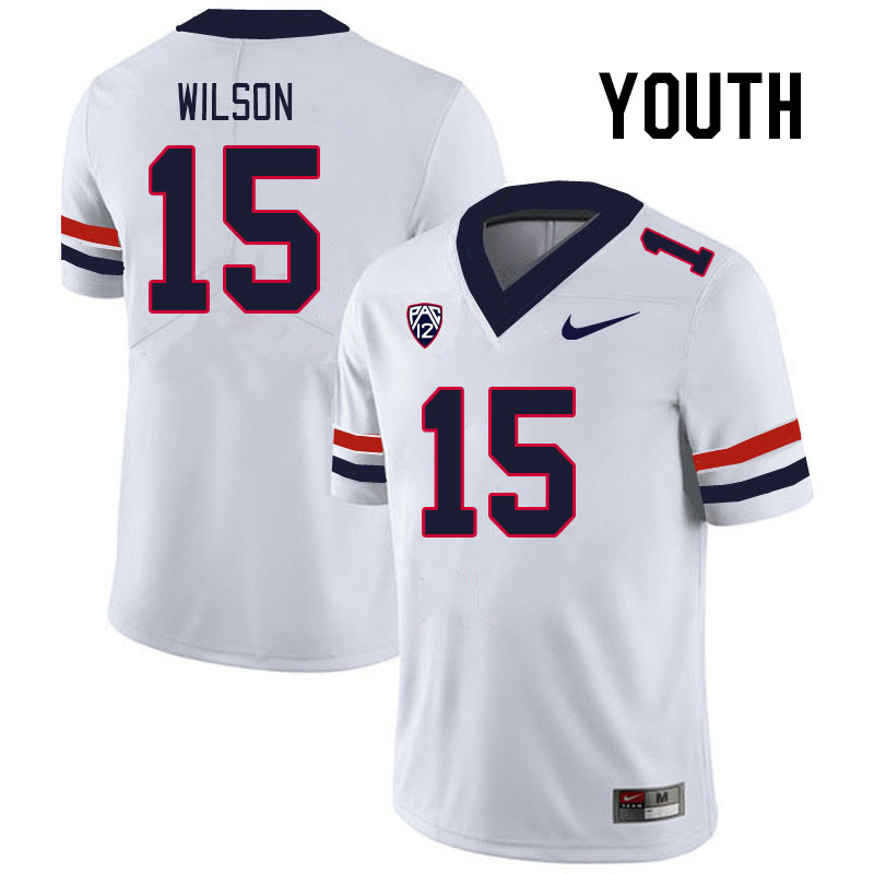 Youth #15 Carlos Wilson Arizona Wildcats College Football Jerseys Stitched Sale-White - Click Image to Close